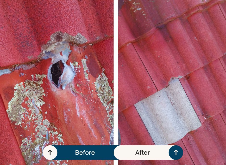 Clay tile roof repair - hole patched